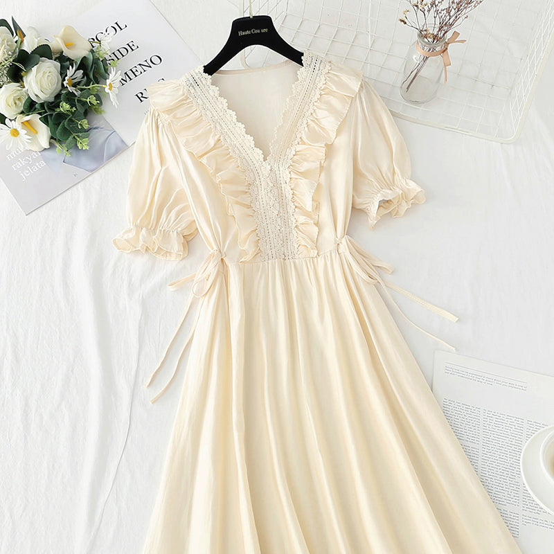 Robe en coton et lin style français doux 4230