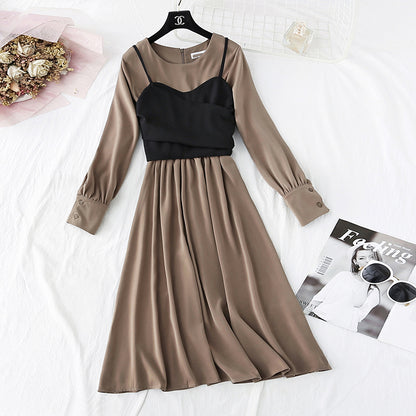 Ensemble deux pièces robe en mousseline + gilet à bretelles 4035