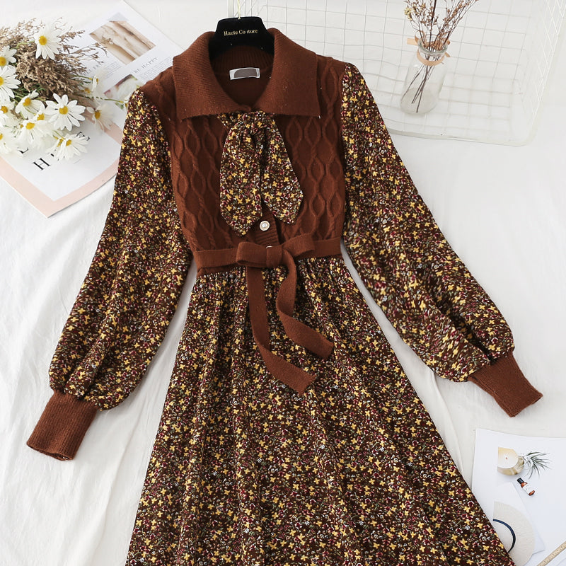 Jupe patchwork à lacets et fleurs, taille élastique, jupe en velours côtelé 4086
