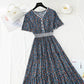 Robe en coton et lin pour femme, col en V, robe fleurie, taille 4245