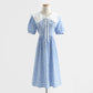 Robe fleurie en coton et lin à col poupée rétro française 4290