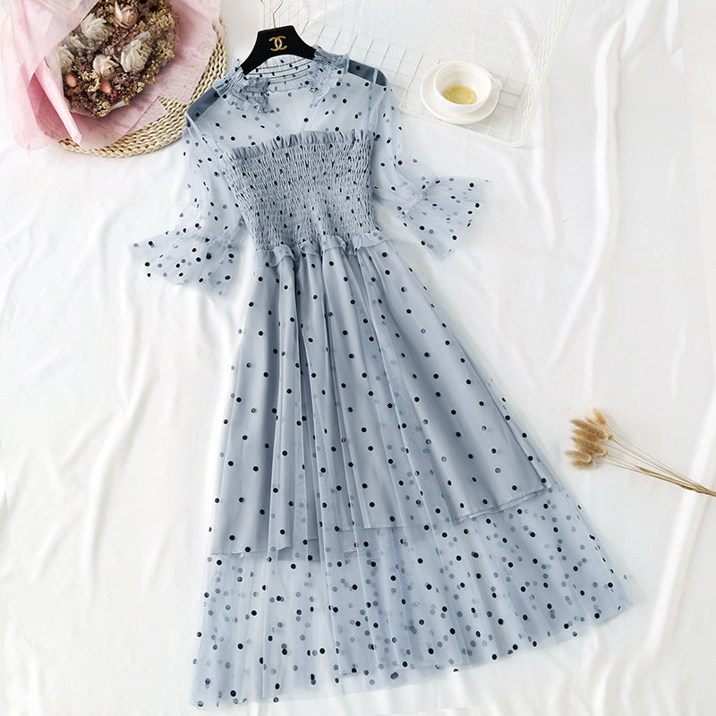 Xiaozhong wave dot mesh dress super xiansen series  4318
