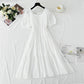 Robe en coton et lin à col carré français 4275