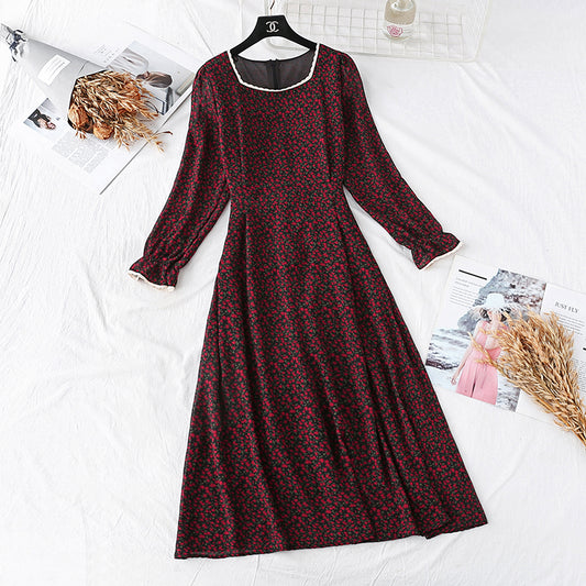 French retro super fairy square collar Lace Floral bottomed long skirt  3997