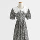 Robe fleurie en coton et lin à col poupée rétro française 4290