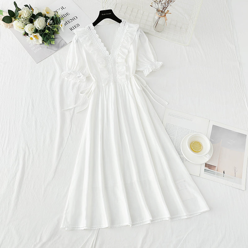 Robe en coton et lin style français doux 4230