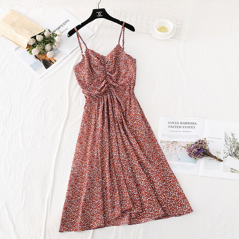Robe à bretelles à fleurs cassées, super xiansen style français, taille fine 4111