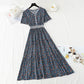 Robe en coton et lin pour femme, col en V, robe fleurie, taille 4245