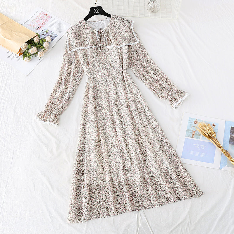 Jupe longue à taille fine et à lacets style rétro floral français 3924