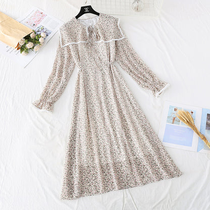 Jupe longue à taille fine et à lacets style rétro floral français 3924