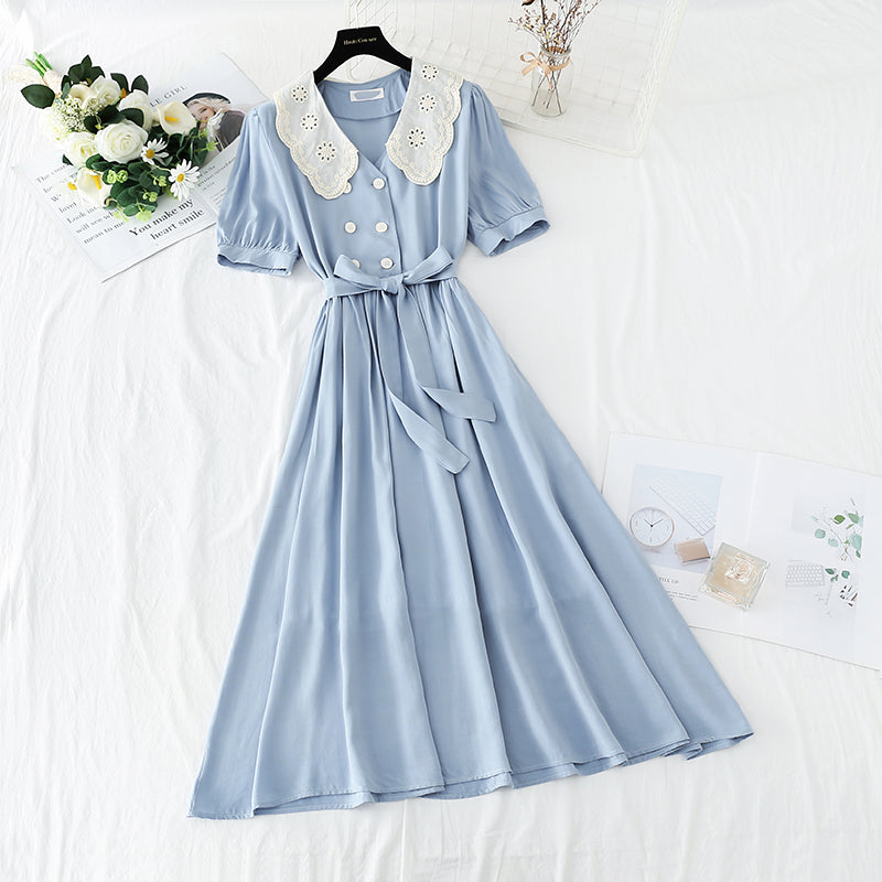 Robe en coton et lin Jupe longue fée rétro française Jupe Platycodon grandiflorum 4227