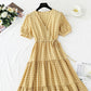 Robe rétro française à col en V et taille fine 4269