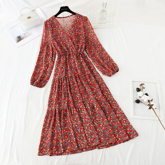 Robe fleurie à lacets et col en V 4062