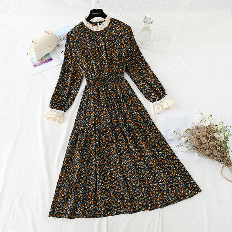 Robe patchwork fleurie en dentelle avec jupe inférieure pour femme 4056