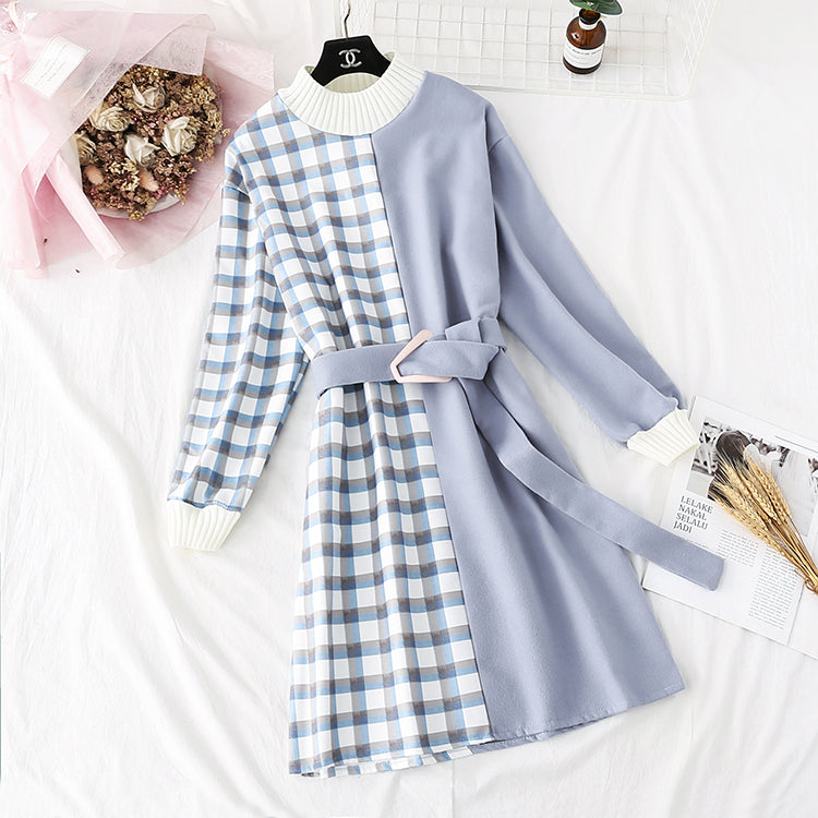 Nouveau Plaid color block petit homme avec une jupe à fond à la taille 3974