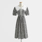 Robe fleurie en coton et lin à col poupée rétro française 4290