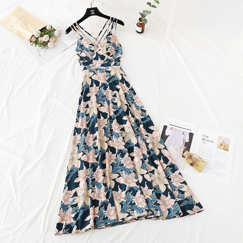 Robe en mousseline de soie à fleurs cassées pour femme, jupe premier amour française rétro super fée 4108