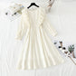 Long sleeved white dress French simple temperament  4225