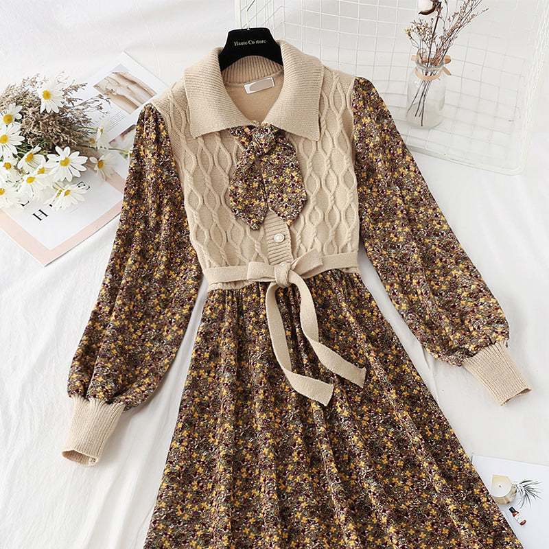 Jupe patchwork à lacets et fleurs, taille élastique, jupe en velours côtelé 4086