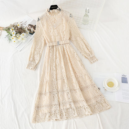 Robe en dentelle cousue style doux jupe à fond mince tempérament femme 4094