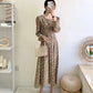 Robe fleurie vintage féerique à lacets et col carré jusqu'aux genoux 3911