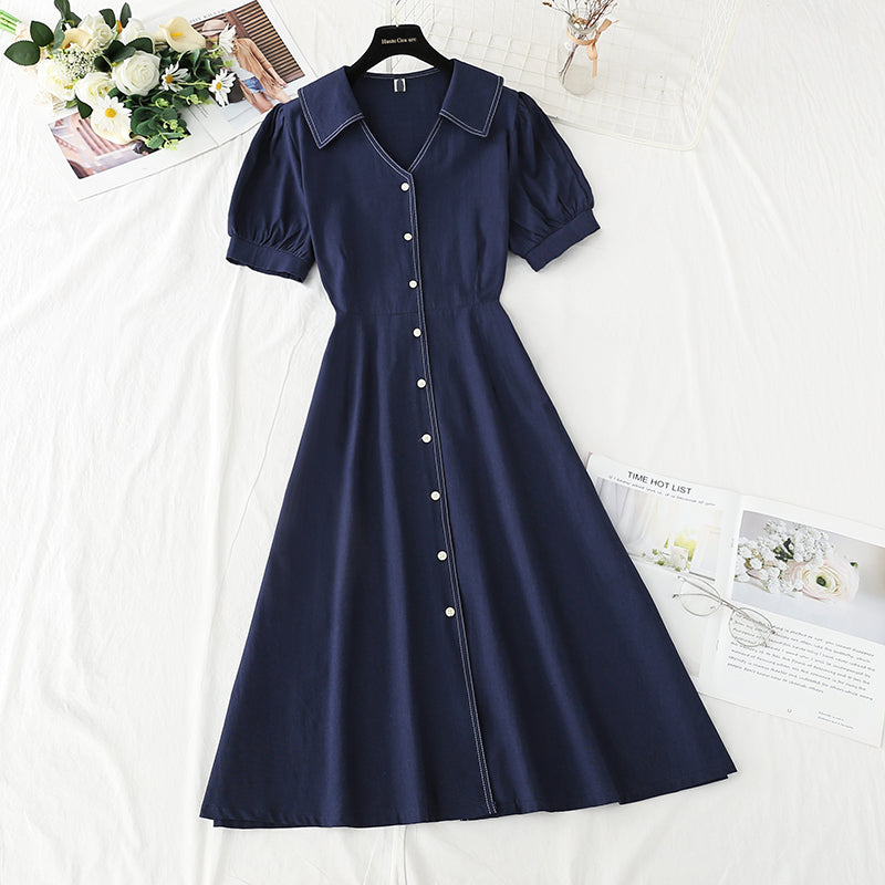 Robe rétro à col en V, taille fine, pause thé 4265
