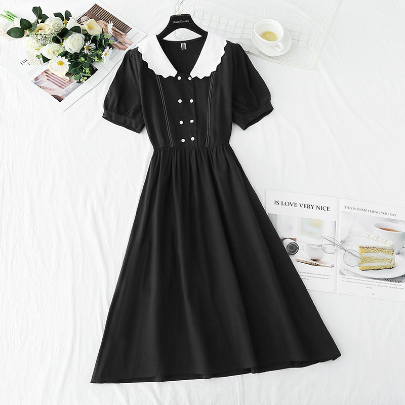 Robe en coton et lin à manches bouffantes et col poupée 4272