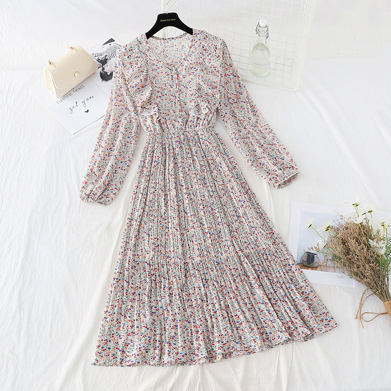 Nouvelle robe en mousseline à volants et jupe plissée 4079