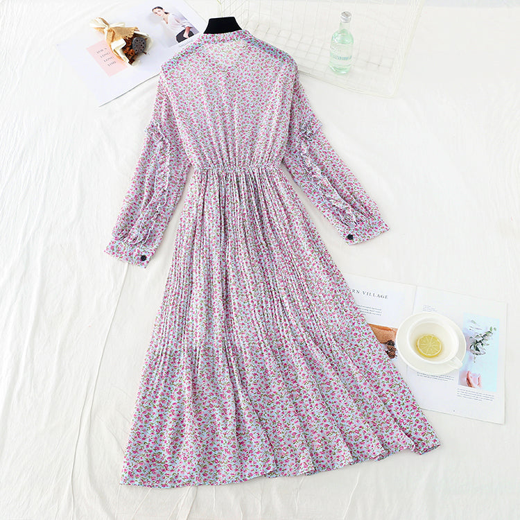 Robe moulante en mousseline de soie à motif floral avec nœud papillon 3886
