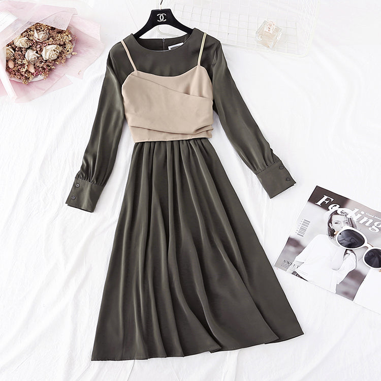 Ensemble deux pièces robe en mousseline + gilet à bretelles 4035