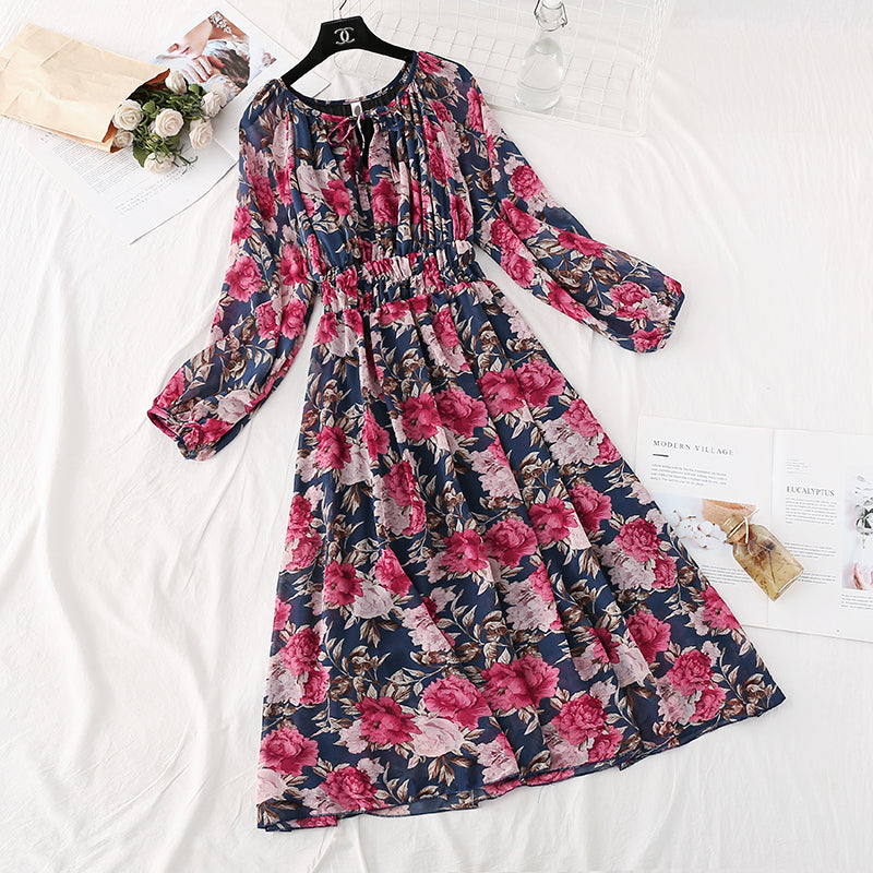 Nouvelle robe Robe à imprimé vintage français 4028