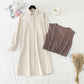 Striped shirt + knitted vest suit college English two piece set  3896