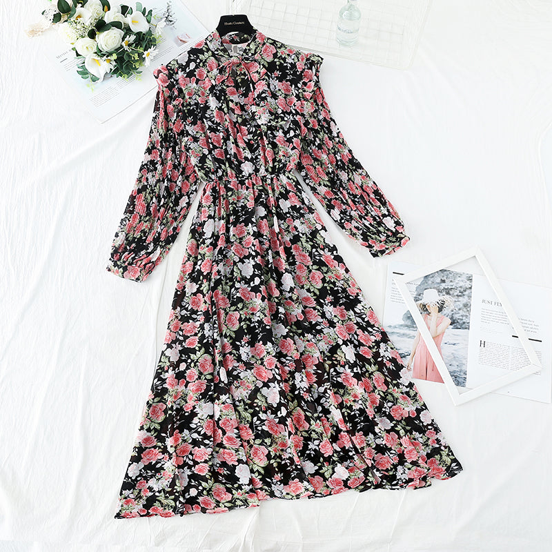 La nouvelle robe en mousseline florale pour femme est ajustée à la taille 3907
