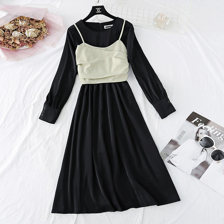 Ensemble deux pièces robe en mousseline + gilet à bretelles 4035