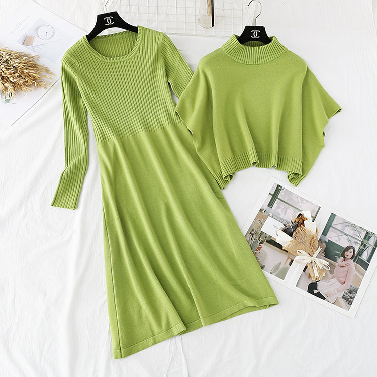 Pull à taille fine et jupe longue style rétro français 3943
