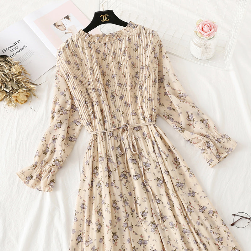 Robe en mousseline de soie à pois rétro français pour femme 3986
