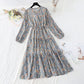 V-neck lace up waist Floral Dress  4062
