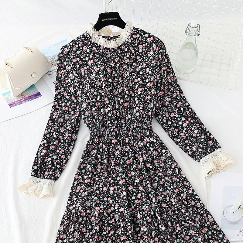 Robe patchwork fleurie en dentelle avec jupe inférieure pour femme 4056