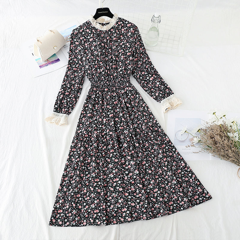 Robe patchwork fleurie en dentelle avec jupe inférieure pour femme 4056