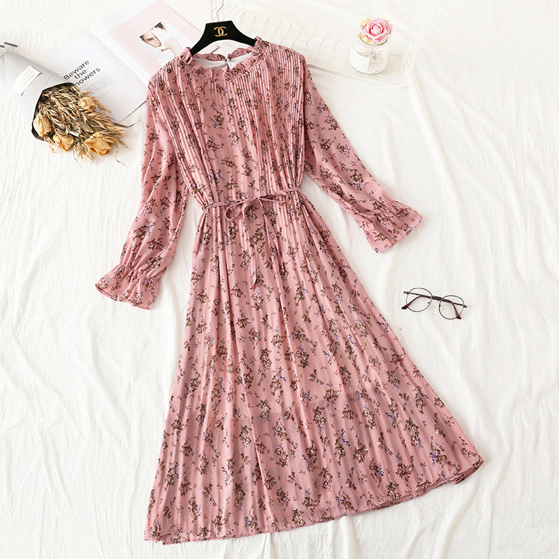 Robe en mousseline de soie à pois rétro français pour femme 3986