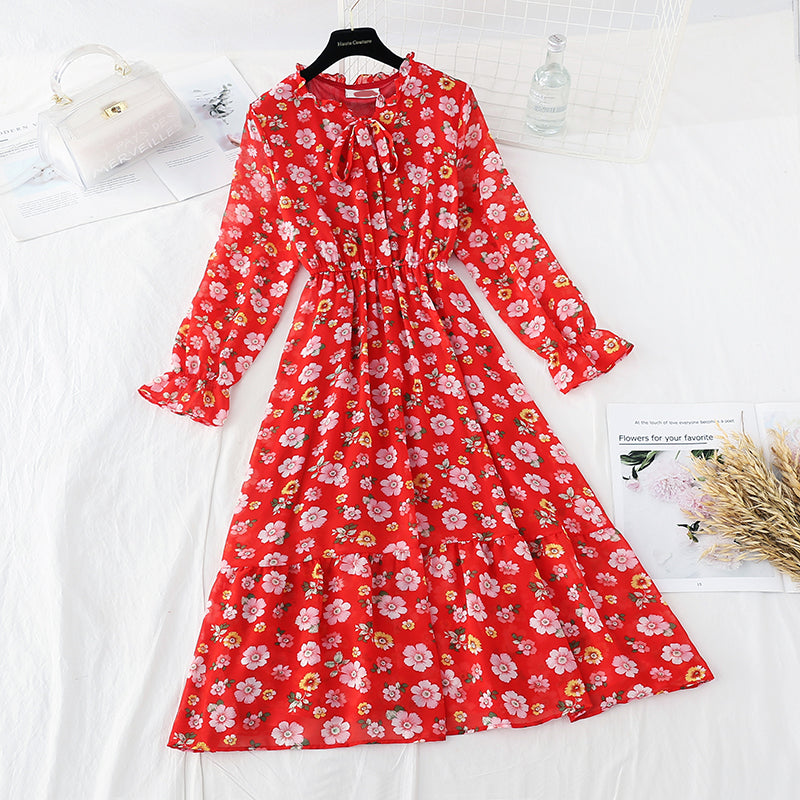 Robe fleurie coupe-vent douce à col à lacets 3837