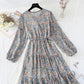 V-neck lace up waist Floral Dress  4062