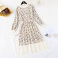 Printed French retro pleated slim waist skirt  3967