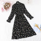 Robe en mousseline de soie à pois rétro français pour femme 3986