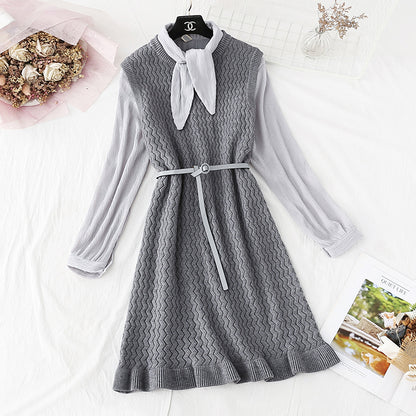 Ensemble pull-over, gilet, jupe et chemise à fond en mousseline 3804