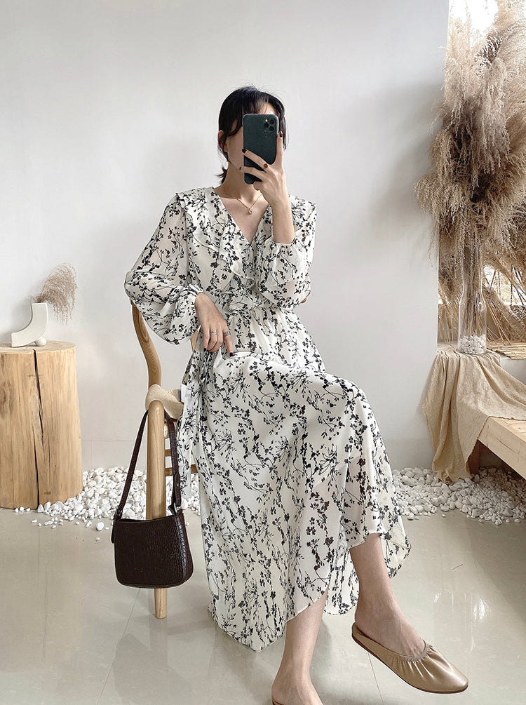 Robe rétro taille haute en mousseline fine au-dessus du genou 3882 