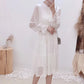 Robe de fée fine à manches longues et col rond en dentelle ajourée taille haute 3872