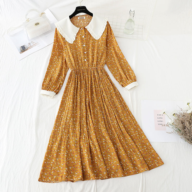 Baby collar pleated thin age reducing dress  4065