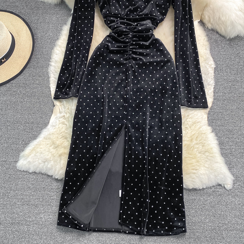 Robe portefeuille moulante à manches longues et coupe ajustée en foret chaud de haute qualité 3723