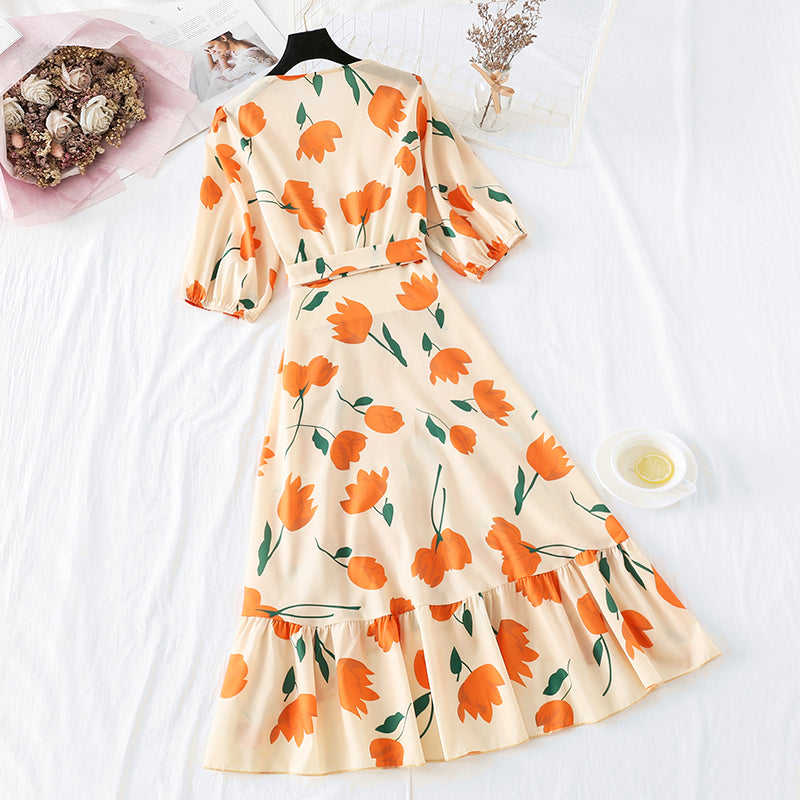 High waist Platycodon grandiflorum French smoked fishtail skirt  3732